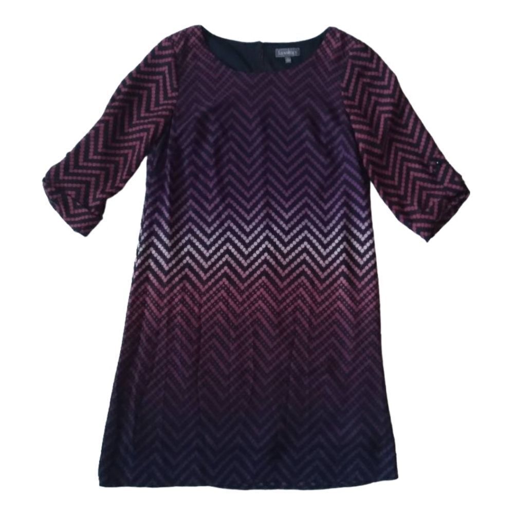 Luxology Shades of Purple Ombre Chevron Print Knee Length Shift Dress Size 6